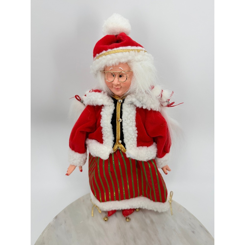 Vintage House of Lloyd Mrs Jingle Claus Doll Red Green Striped Skirt 2000